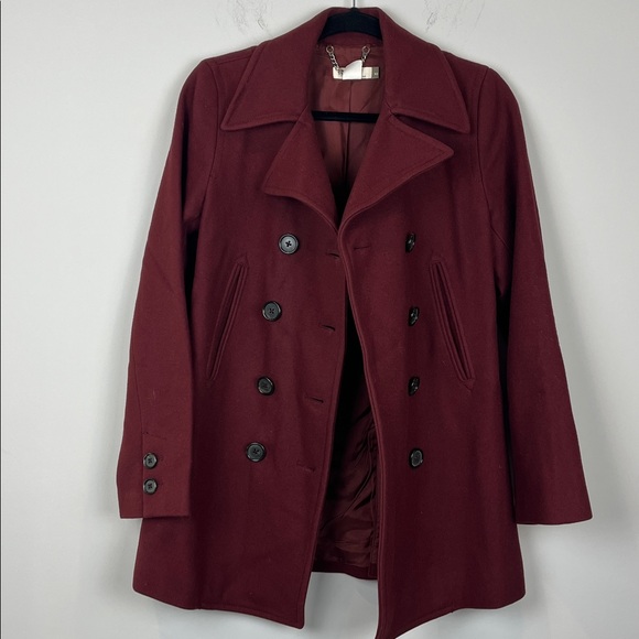 J. Crew Wool Double-Breasted Maroon Burgundy Pea Coat Women's Size XS - Picture 6 of 6
